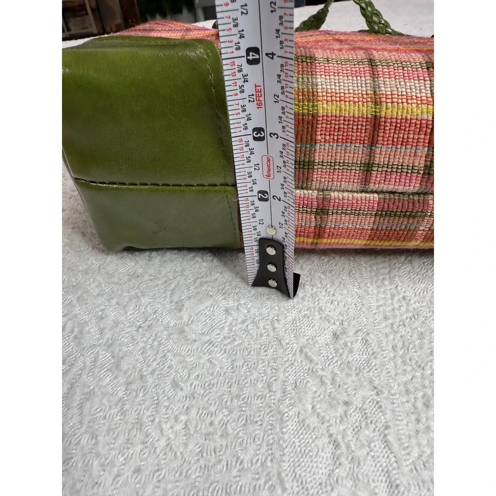 Plaid Tote‎ Bag Green Faux Leather Trim Braided Handles